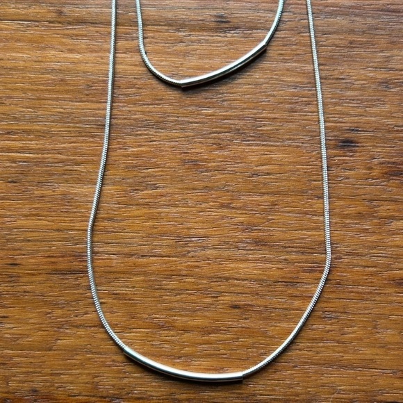 Tubular Smooth Double Rope Necklace Silver Tone Moveable Pendants - Picture 2 of 15